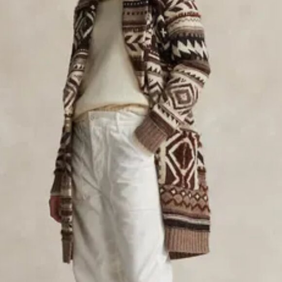Polo Ralph Lauren Wool-Alpaca-Blend Geo-Motif Shawl Collar Belt Coatigan  M $798 - Picture 2 of 16